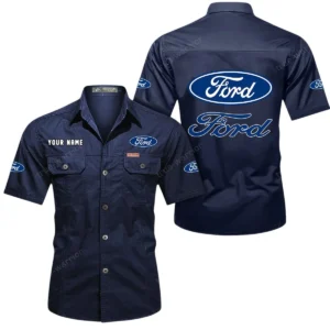 Ford Short Sleeved Shirt, All Over Print Button Shirt CAR444052625853 - Dark Blue
