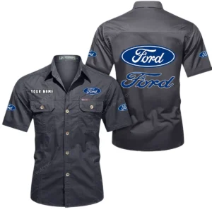 Ford Short Sleeved Shirt, All Over Print Button Shirt CAR444052625853 - Gray