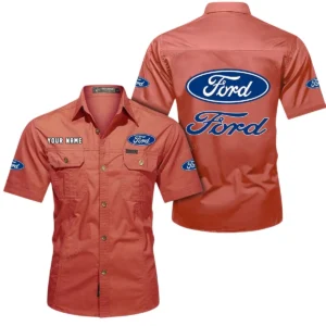 Ford Short Sleeved Shirt, All Over Print Button Shirt CAR444052625853 - Red
