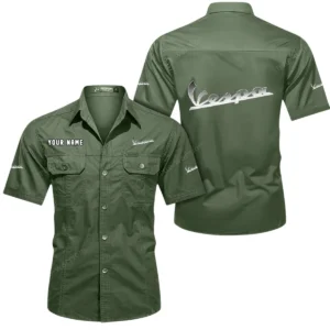 Vespa Short Sleeved Shirt, All Over Print Button Shirt CAR444052625854 - Army Green