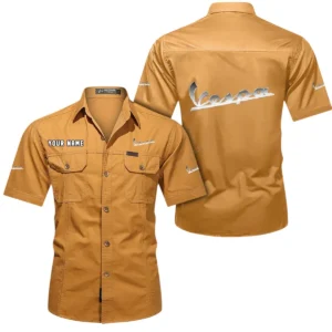 Vespa Short Sleeved Shirt, All Over Print Button Shirt CAR444052625854 - Turmeric