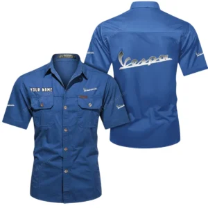 Vespa Short Sleeved Shirt, All Over Print Button Shirt CAR444052625854 - Cowboy Blue