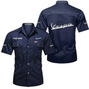 Vespa Short Sleeved Shirt, All Over Print Button Shirt CAR444052625854 - Dark Blue