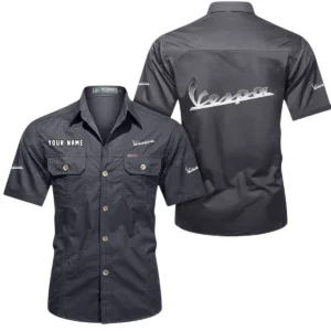 Vespa Short Sleeved Shirt, All Over Print Button Shirt CAR444052625854 - Gray