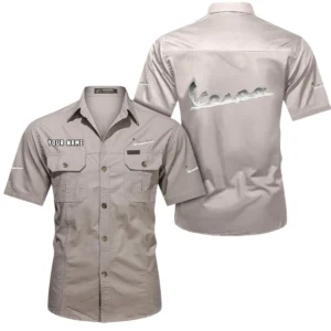 Vespa Short Sleeved Shirt, All Over Print Button Shirt CAR444052625854 - Beige