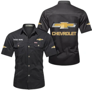 Chevrolet Short Sleeved Shirt, All Over Print Button Shirt CAR444052625855 - Black