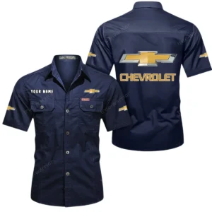 Chevrolet Short Sleeved Shirt, All Over Print Button Shirt CAR444052625855 - Dark Blue