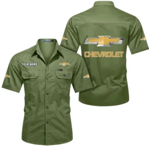 Chevrolet Short Sleeved Shirt, All Over Print Button Shirt CAR444052625855 - Fruit Green