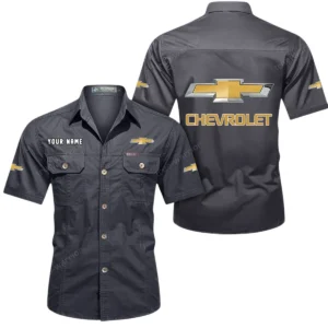 Chevrolet Short Sleeved Shirt, All Over Print Button Shirt CAR444052625855 - Gray