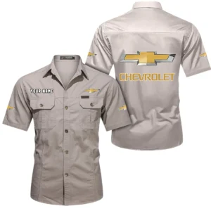 Chevrolet Short Sleeved Shirt, All Over Print Button Shirt CAR444052625855 - Beige