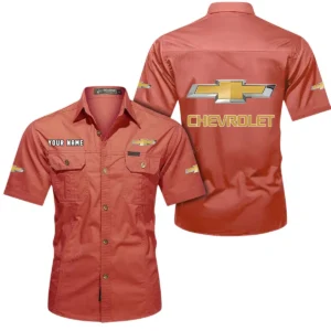 Chevrolet Short Sleeved Shirt, All Over Print Button Shirt CAR444052625855 - Red