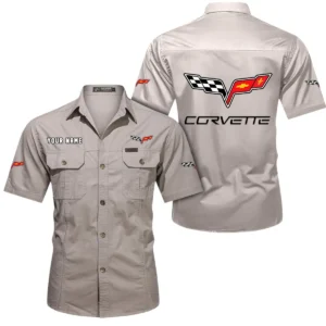 Corvette C6 Short Sleeved Shirt, All Over Print Button Shirt CAR444052625856 - Beige