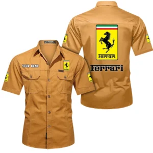 Ferrari Short Sleeved Shirt, All Over Print Button Shirt CAR444052625858 - Turmeric