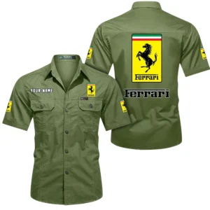 Ferrari Short Sleeved Shirt, All Over Print Button Shirt CAR444052625858 - Fruit Green