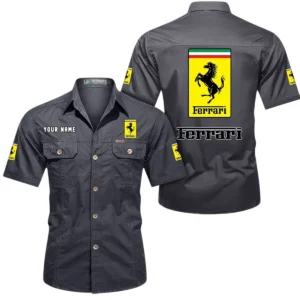 Ferrari Short Sleeved Shirt, All Over Print Button Shirt CAR444052625858 - Gray