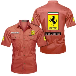 Ferrari Short Sleeved Shirt, All Over Print Button Shirt CAR444052625858 - Red