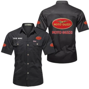 Moto Guzzi Short Sleeved Shirt, All Over Print Button Shirt CAR444052625860 - Black