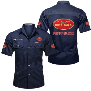 Moto Guzzi Short Sleeved Shirt, All Over Print Button Shirt CAR444052625860 - Dark Blue