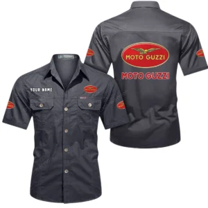 Moto Guzzi Short Sleeved Shirt, All Over Print Button Shirt CAR444052625860 - Gray
