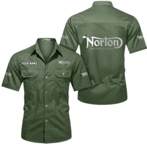 Norton Motorcycles Short Sleeved Shirt, All Over Print Button Shirt CAR444052625861 - Army Green