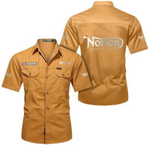 Norton Motorcycles Short Sleeved Shirt, All Over Print Button Shirt CAR444052625861 - Turmeric