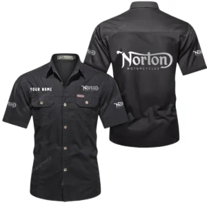 Norton Motorcycles Short Sleeved Shirt, All Over Print Button Shirt CAR444052625861 - Black