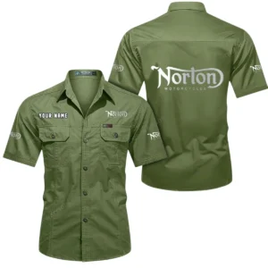 Norton Motorcycles Short Sleeved Shirt, All Over Print Button Shirt CAR444052625861 - Fruit Green