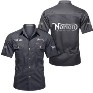 Norton Motorcycles Short Sleeved Shirt, All Over Print Button Shirt CAR444052625861 - Gray