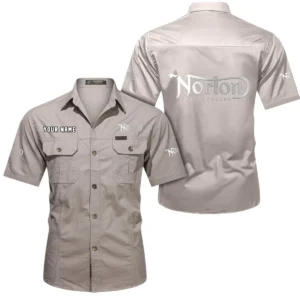 Norton Motorcycles Short Sleeved Shirt, All Over Print Button Shirt CAR444052625861 - Beige