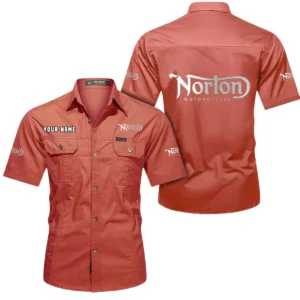 Norton Motorcycles Short Sleeved Shirt, All Over Print Button Shirt CAR444052625861 - Red