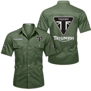 Triumph Motorcycles Short Sleeved Shirt, All Over Print Button Shirt CAR444052625862 - Army Green