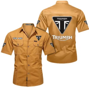 Triumph Motorcycles Short Sleeved Shirt, All Over Print Button Shirt CAR444052625862 - Turmeric