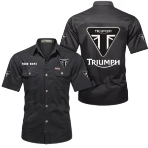 Triumph Motorcycles Short Sleeved Shirt, All Over Print Button Shirt CAR444052625862 - Black
