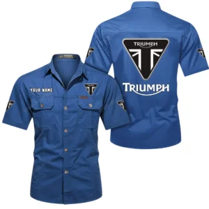 Triumph Motorcycles Short Sleeved Shirt, All Over Print Button Shirt CAR444052625862 - Cowboy Blue