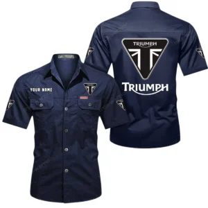 Triumph Motorcycles Short Sleeved Shirt, All Over Print Button Shirt CAR444052625862 - Dark Blue
