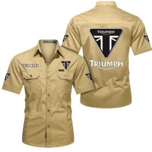 Triumph Motorcycles Short Sleeved Shirt, All Over Print Button Shirt CAR444052625862 - Khaki