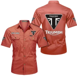 Triumph Motorcycles Short Sleeved Shirt, All Over Print Button Shirt CAR444052625862 - Red
