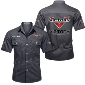 Victory Motorcycles Short Sleeved Shirt, All Over Print Button Shirt CAR444052625863 - Gray