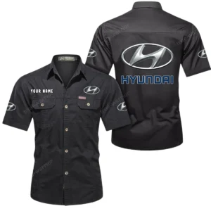 Hyundai Short Sleeved Shirt, All Over Print Button Shirt CAR444052625864 - Black