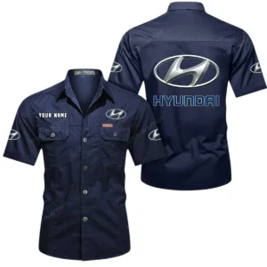 Hyundai Short Sleeved Shirt, All Over Print Button Shirt CAR444052625864 - Dark Blue