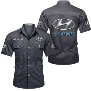 Hyundai Short Sleeved Shirt, All Over Print Button Shirt CAR444052625864 - Gray