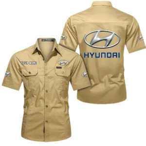 Hyundai Short Sleeved Shirt, All Over Print Button Shirt CAR444052625864 - Khaki