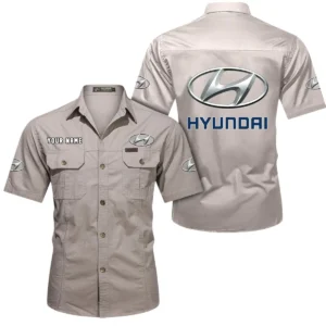 Hyundai Short Sleeved Shirt, All Over Print Button Shirt CAR444052625864 - Beige