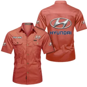 Hyundai Short Sleeved Shirt, All Over Print Button Shirt CAR444052625864 - Red