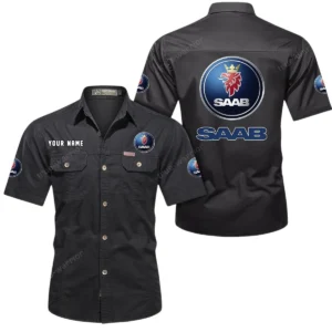 Saab Automobile Short Sleeved Shirt, All Over Print Button Shirt CAR444052625865 - Black