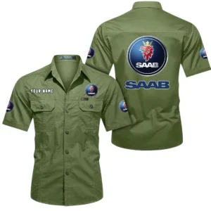 Saab Automobile Short Sleeved Shirt, All Over Print Button Shirt CAR444052625865 - Fruit Green