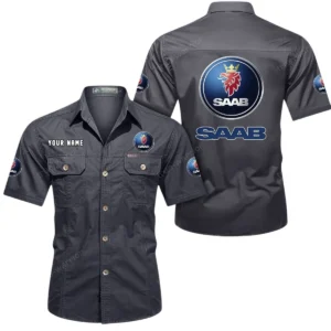 Saab Automobile Short Sleeved Shirt, All Over Print Button Shirt CAR444052625865 - Gray