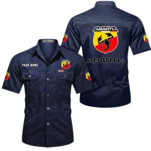 Abarth Short Sleeved Shirt, All Over Print Button Shirt CAR444052625866 - Dark Blue