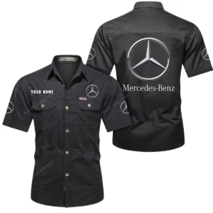 Mercedes Benz Short Sleeved Shirt, All Over Print Button Shirt CAR444052625867 - Black