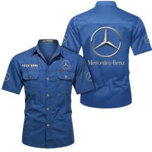Mercedes Benz Short Sleeved Shirt, All Over Print Button Shirt CAR444052625867 - Cowboy Blue
